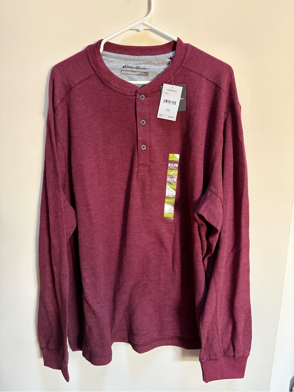 Eddie Bauer Men’s Red Henley Thermal Top